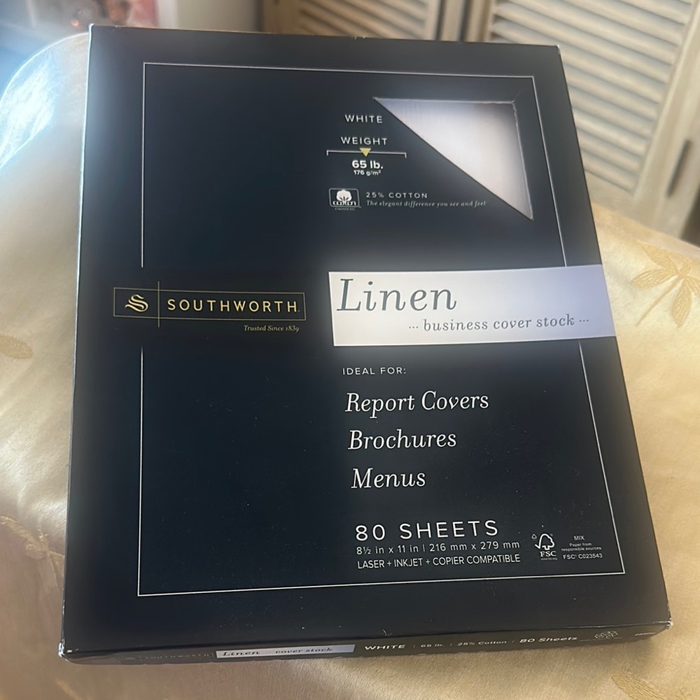 Southworth White Linen & Cotton Business Cover Stock Paper.
